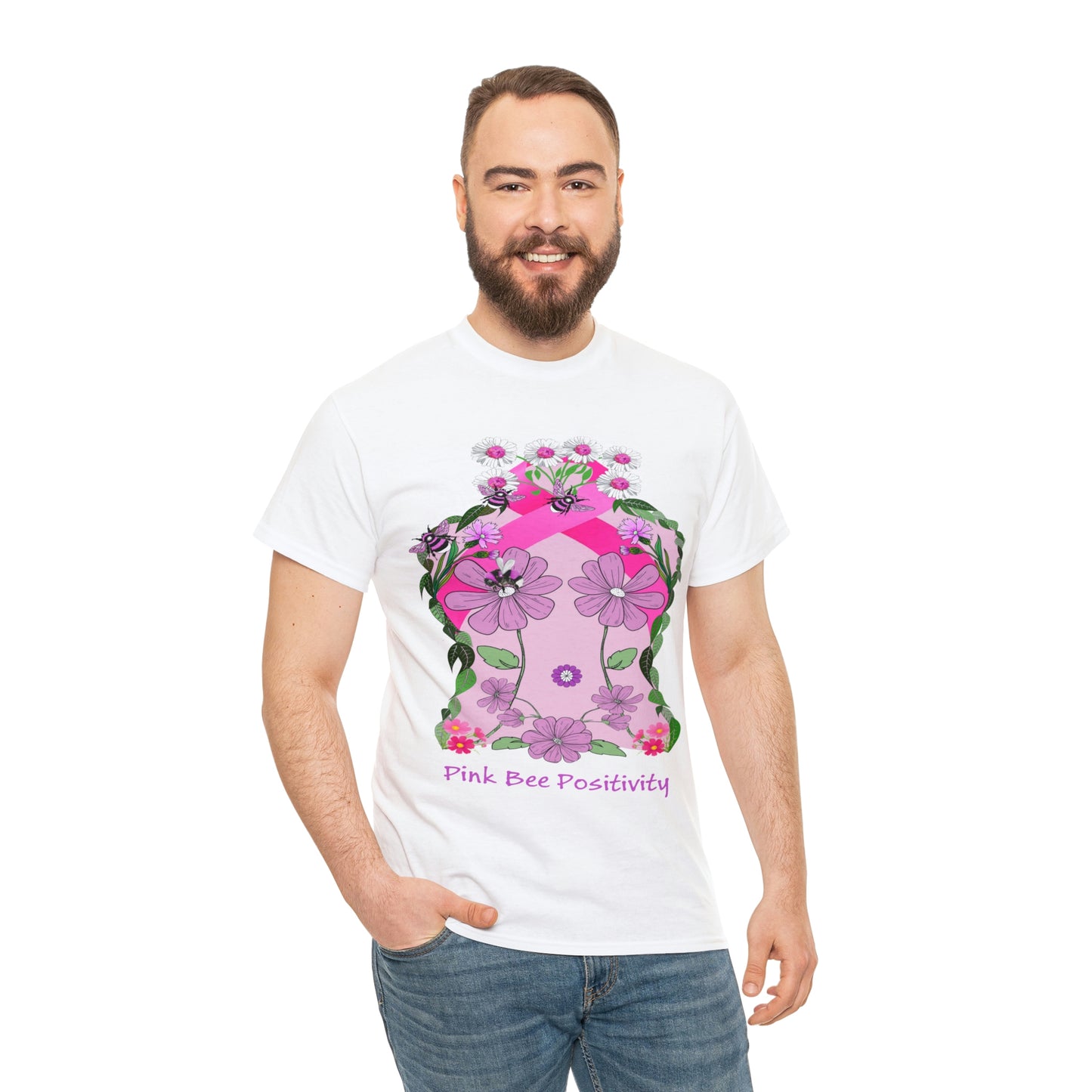 Pink Bee Positivity / T-shirt is in aid of cancer awareness, 20% of all profits will go to cancer research.