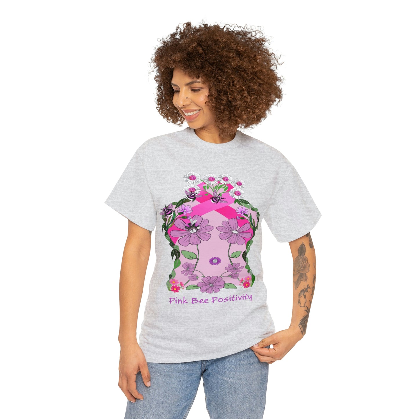 Pink Bee Positivity / T-shirt is in aid of cancer awareness, 20% of all profits will go to cancer research.