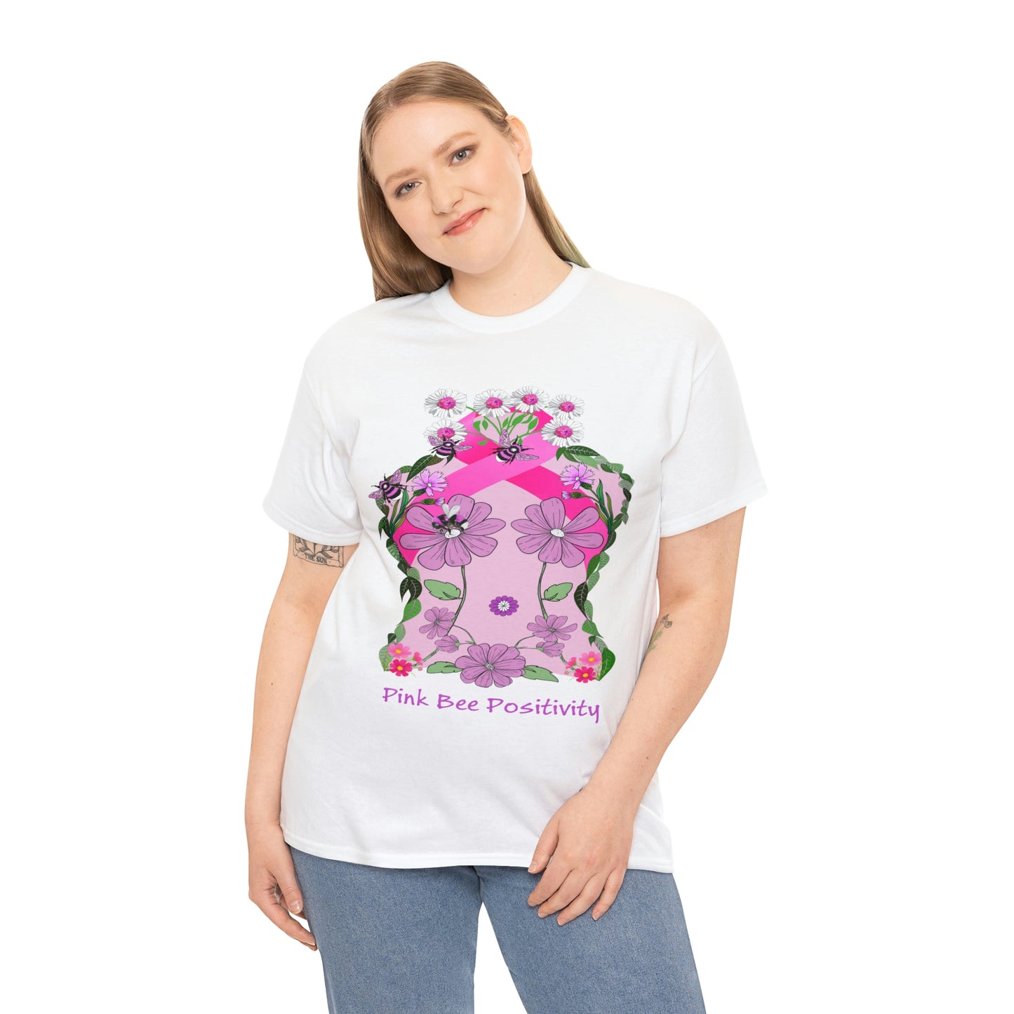Pink Bee Positivity / T-shirt is in aid of cancer awareness, 20% of all profits will go to cancer research.