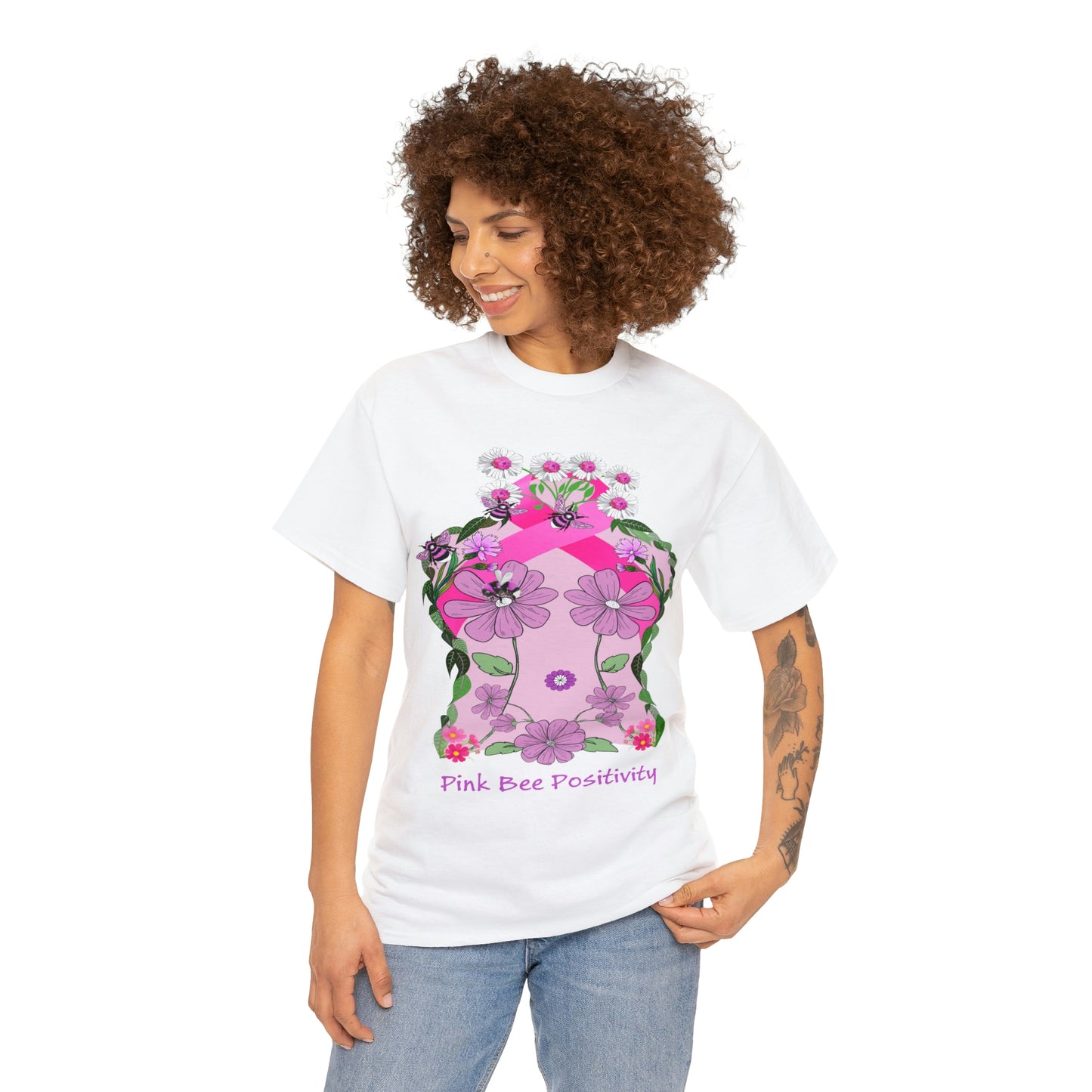 Pink Bee Positivity / T-shirt is in aid of cancer awareness, 20% of all profits will go to cancer research.