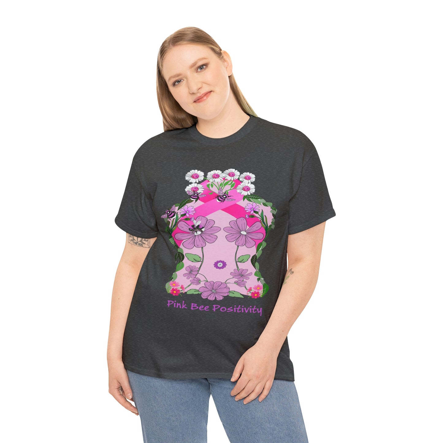 Pink Bee Positivity / T-shirt is in aid of cancer awareness, 20% of all profits will go to cancer research.